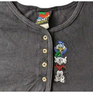 Vintage Mickey Unlimited Goofy Donald T-shirt Button Black Small